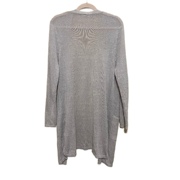 J. Jill Cardigan Sweater WomensLarge Gray Long Line Open Front Linen Coastal - Picture 3 of 6